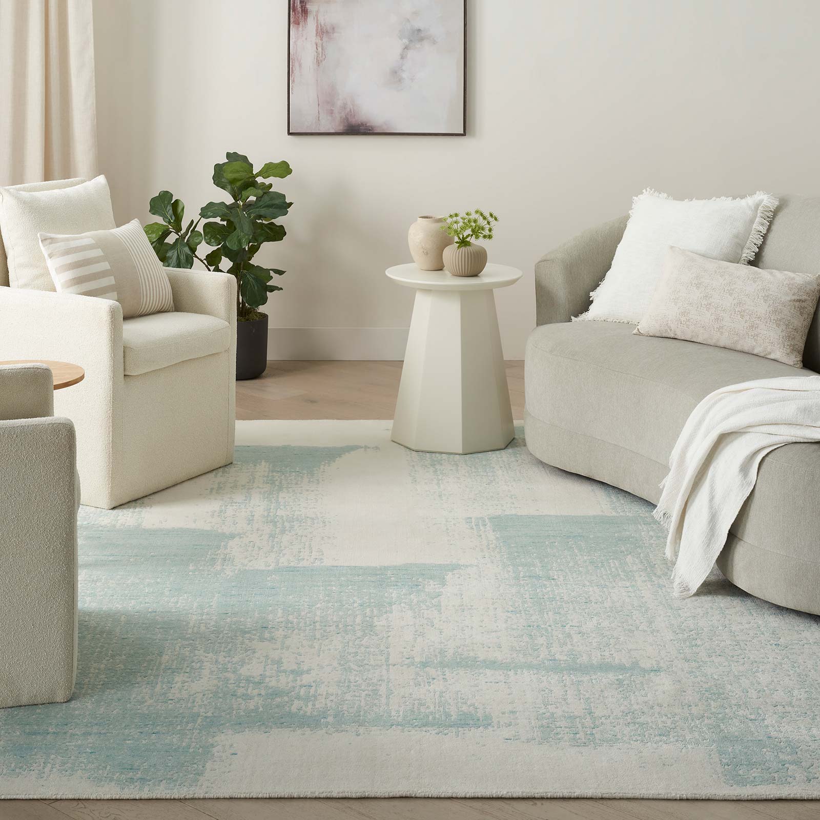 Nourison Teppich Harmony HAY02 IVAQU IVORY AQUA 8x10 099446936219 interior 3